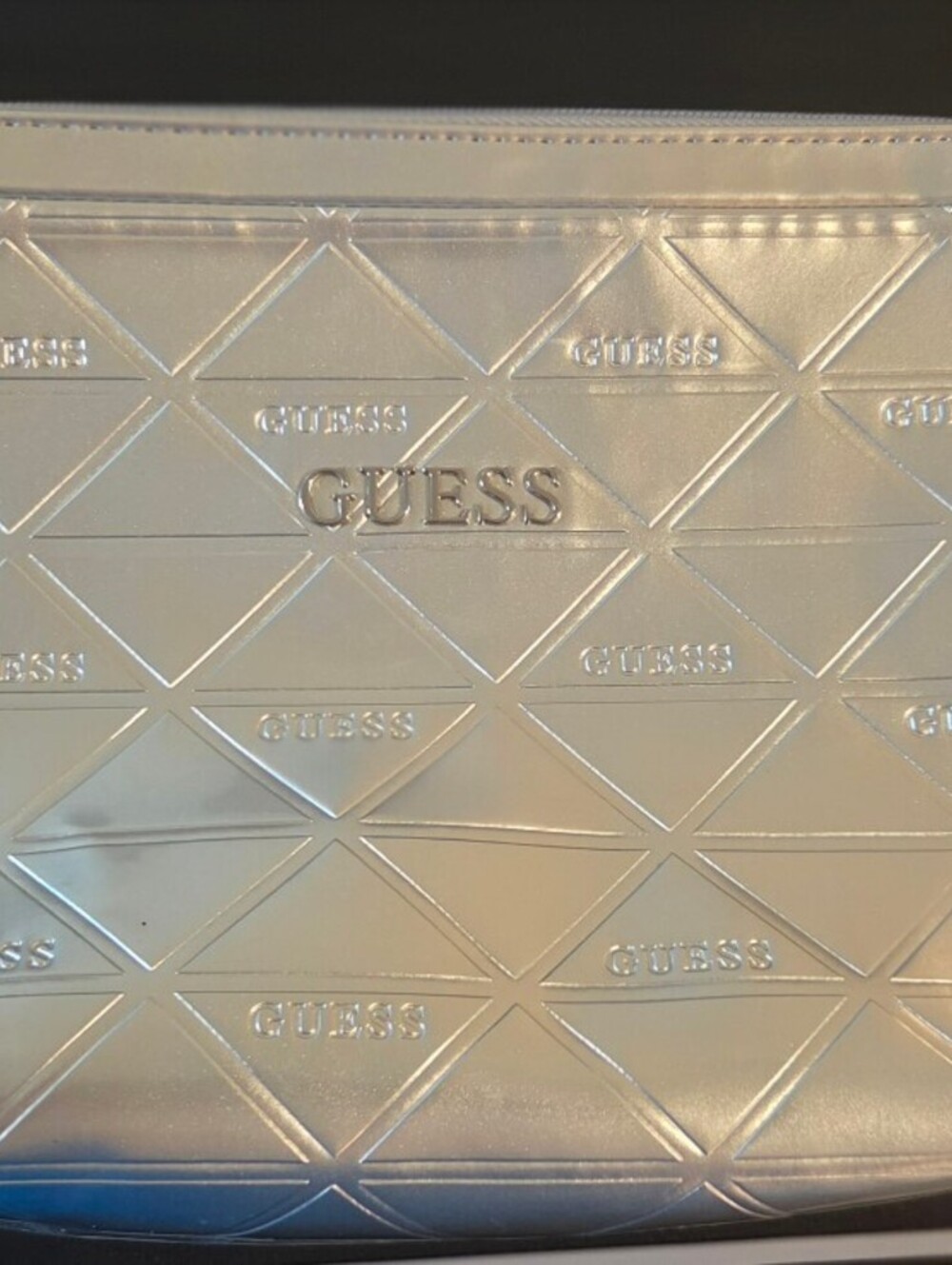 Guess Silver Embossed Logo Cosmetic Bag